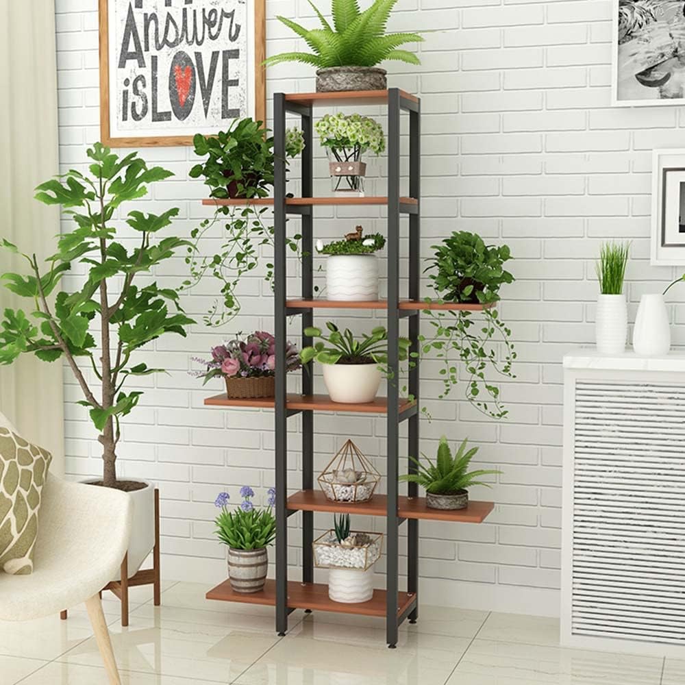 6-Tier Metal Frame Wooden Bookshelf (Red Oak) R433