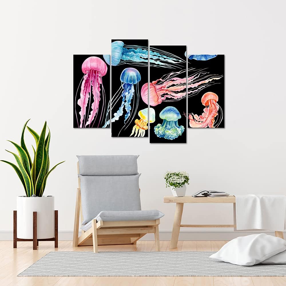 4 Piece Jellyfish Canvas Wall Art Framed Ready to Hang S2669