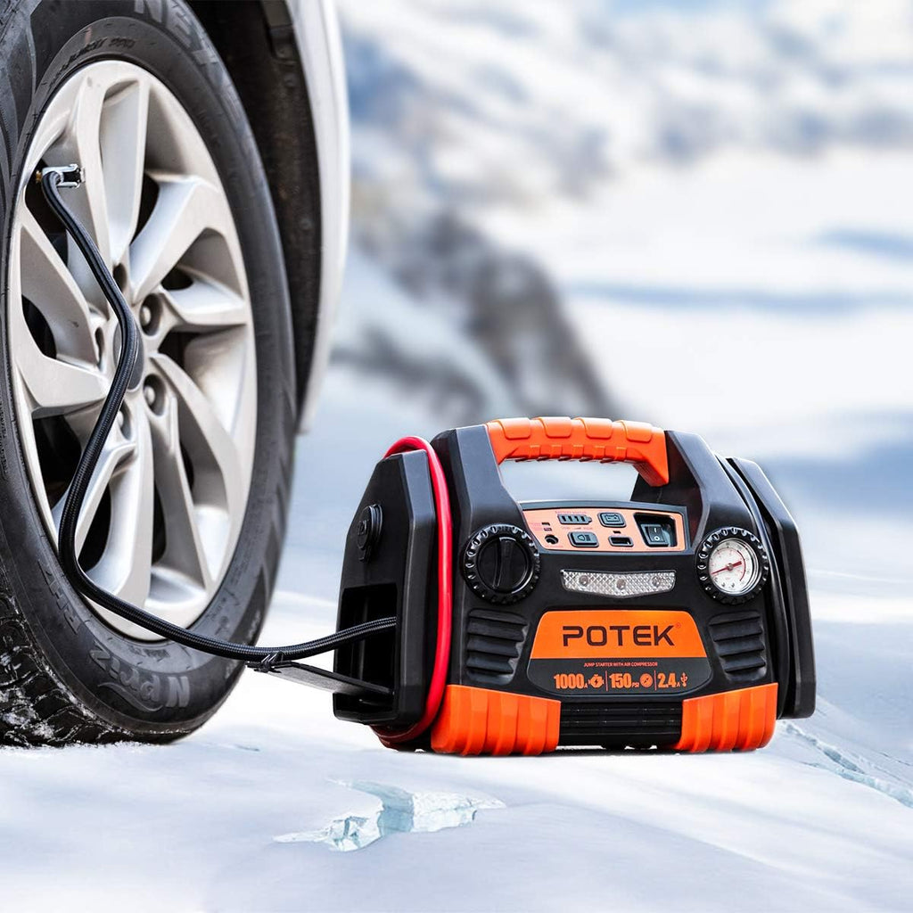 Portable Car Jump Starter 1000 Peak Amp 12-Volt with 1-USB 1-12V Power Ports & 150 PSI Air Compressor C408