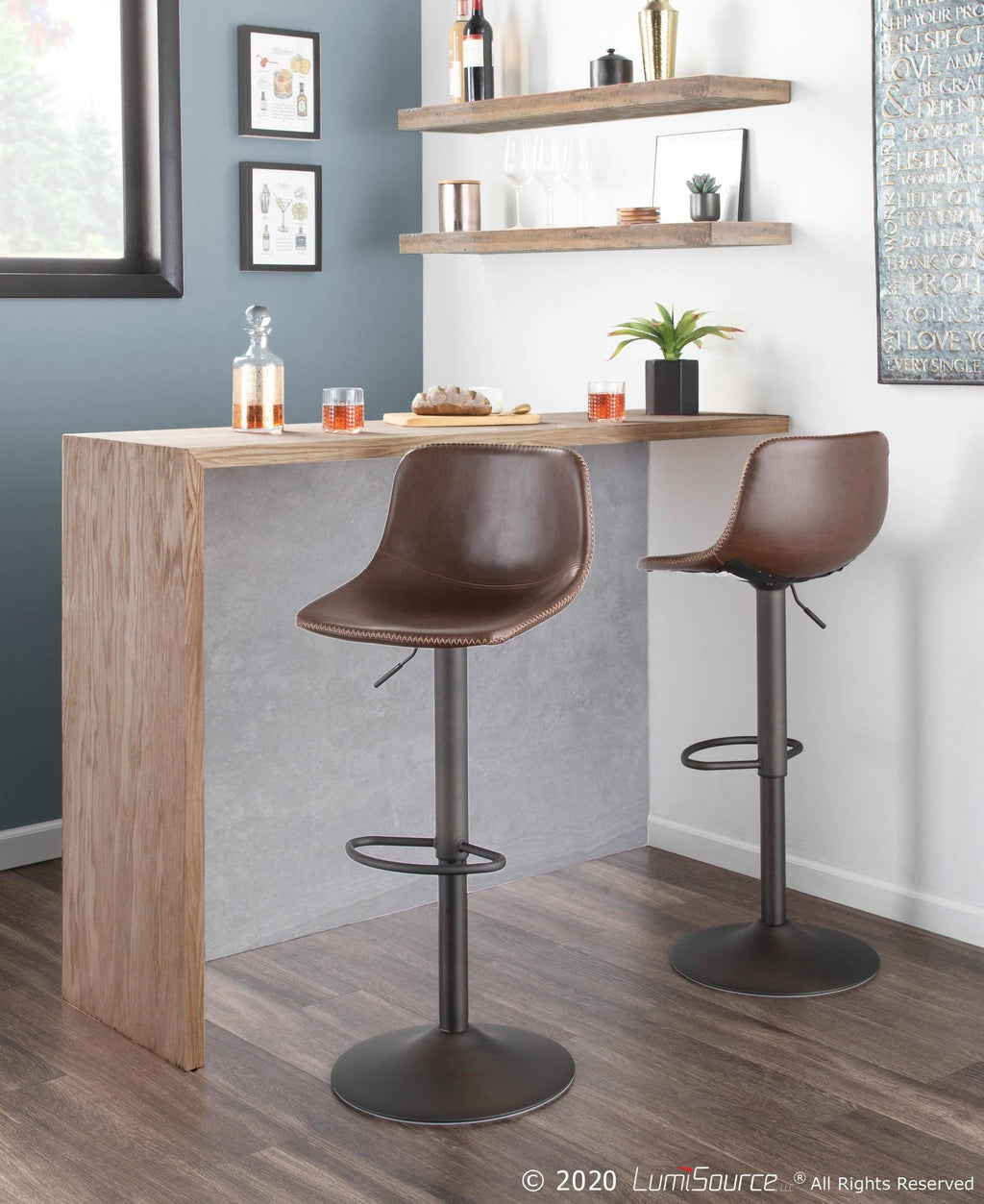 Adjustable Barstool in Brown (Set of 2) U278