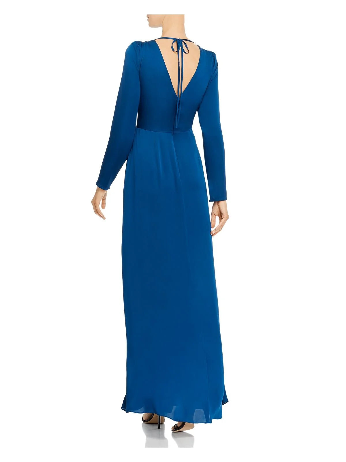 Teal Slitted Long Sleeve V Neck Maxi Faux Wrap Dress T11173