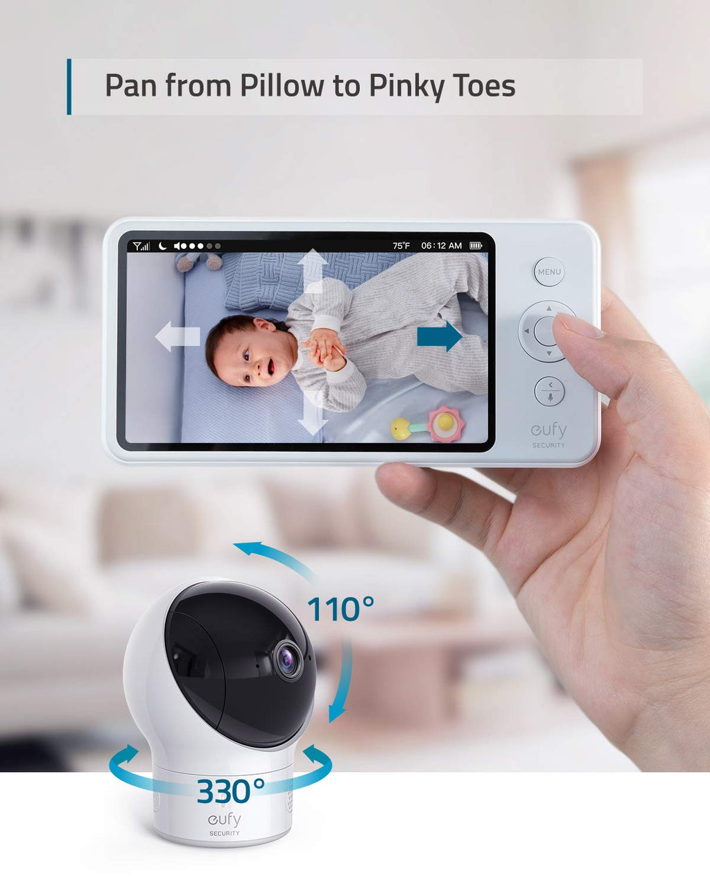 Video Baby Monitor with Camera and Audio, 2-Cam Kit, 720p HD, 5 Display, 110° Wide-Angle Lens, Night Vision P40356