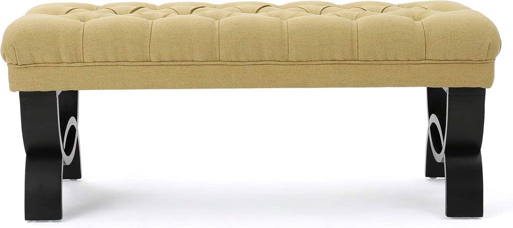 Light Beige Tufted Fabric Ottoman Bench J607795