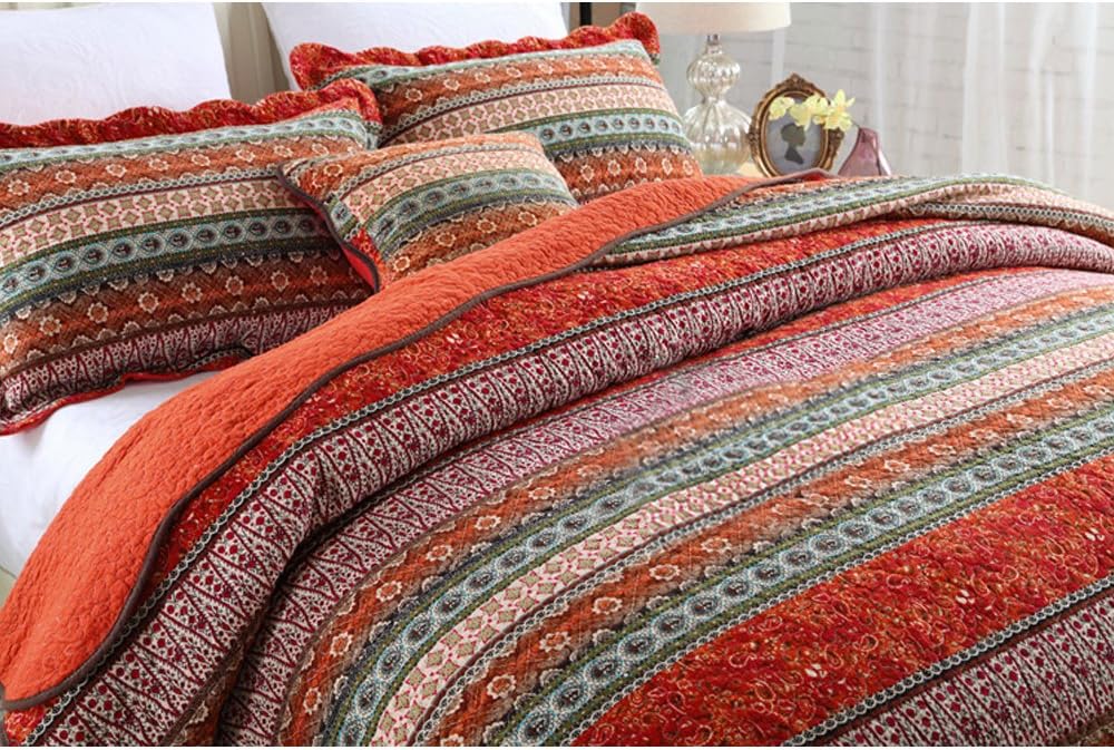 King Size Cotton Patchwork Bedspread Quilt Set V7289