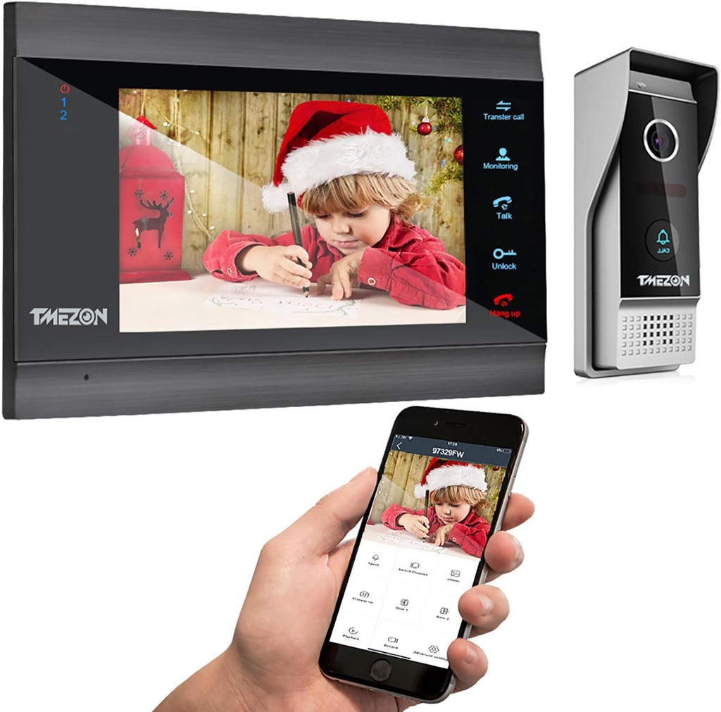 Wireless WIFI Video Door Phone IP Doorbell Intercom System with Camera 4 Wire 7 Inch Entry with 1x1080P Wired Camera Night Vision E6345