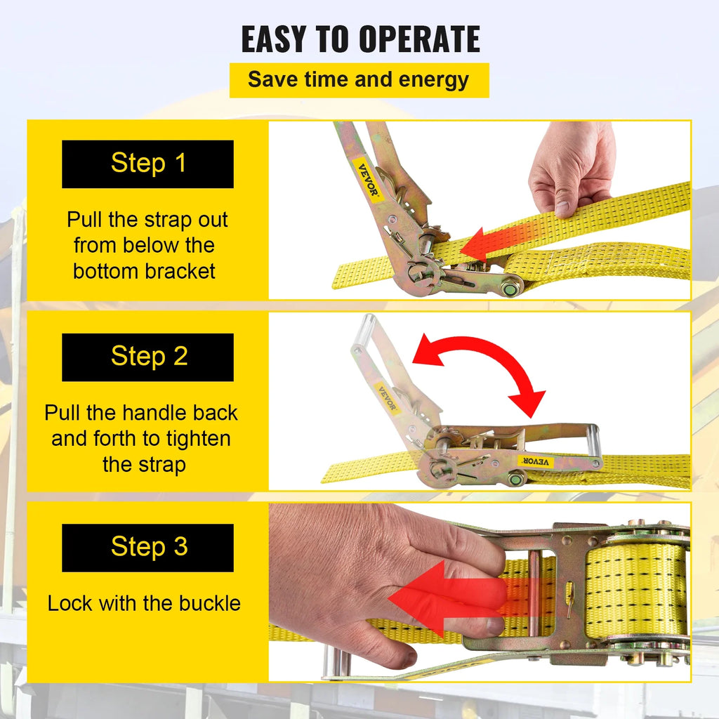 Yellow 4pcs Ratchet Tie Down Strap P849791