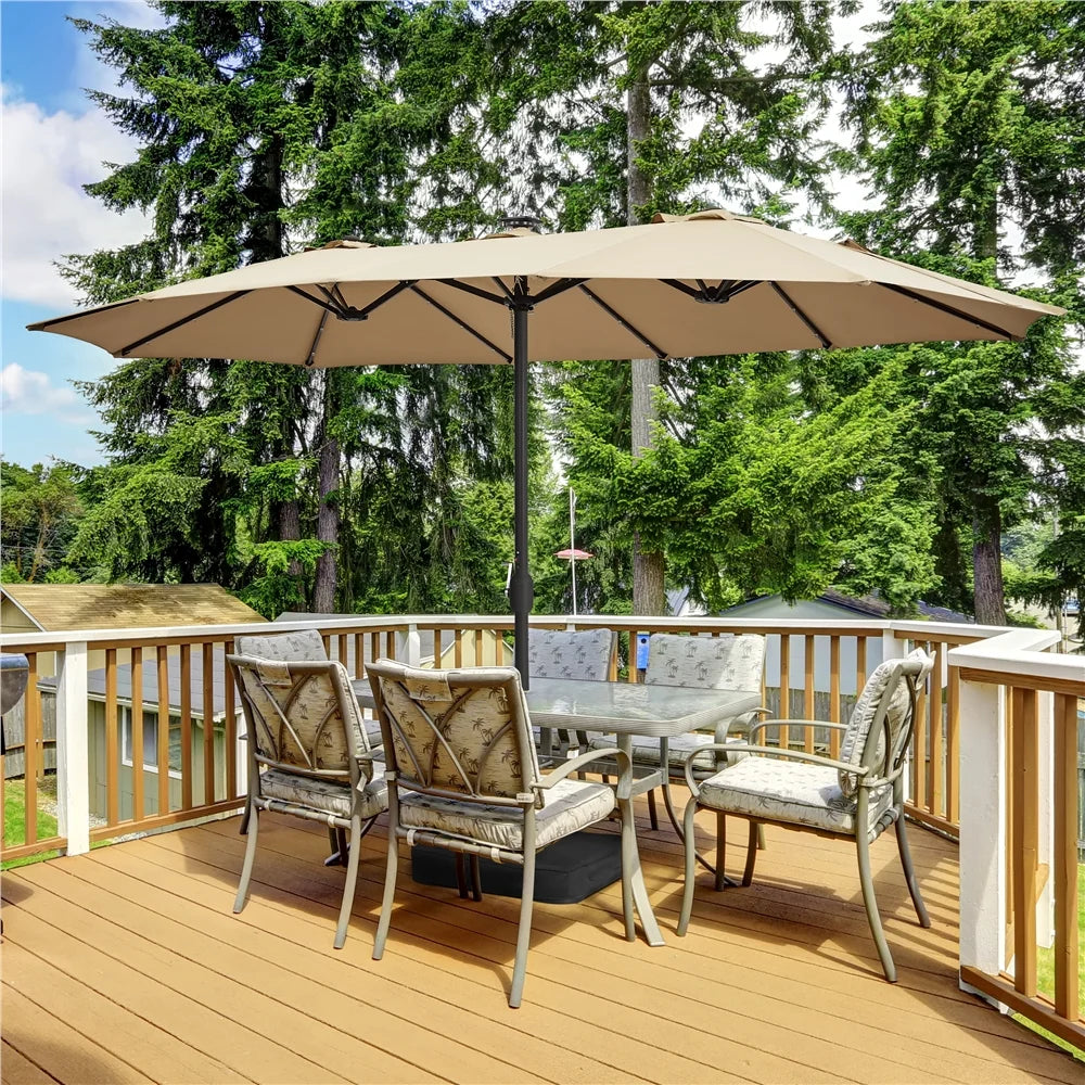 Tan 13ft Patio Umbrella with Solar Lights B6254