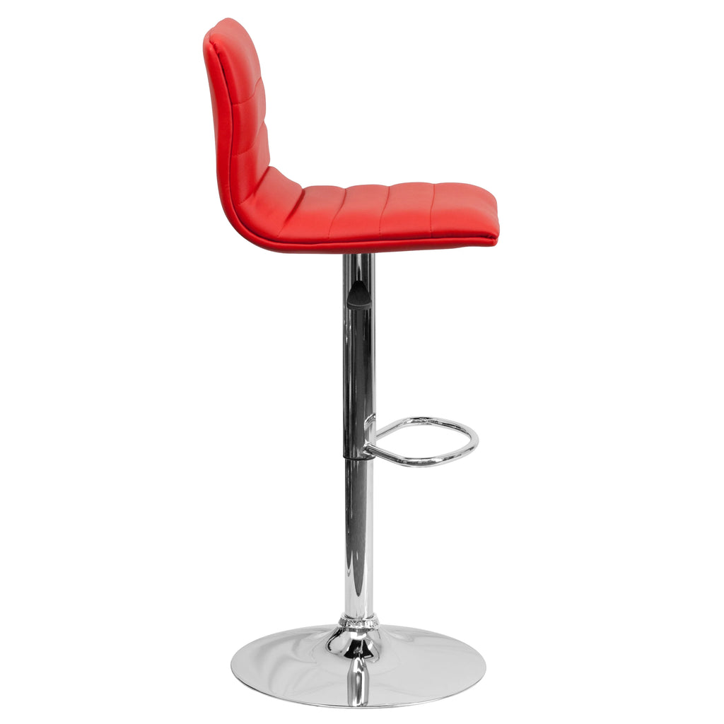 Red Vinyl Upholstered Mid-Back Stool with Chrome Pedestal Base W50539