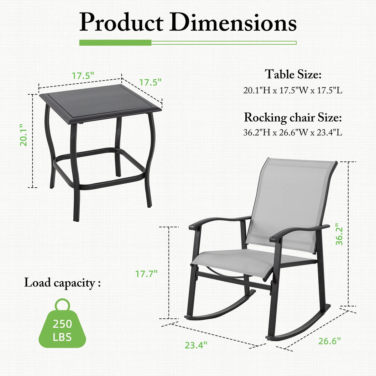 3 Piece Rocking Bistro Set with Glass Coffee Table Light Gray D78004