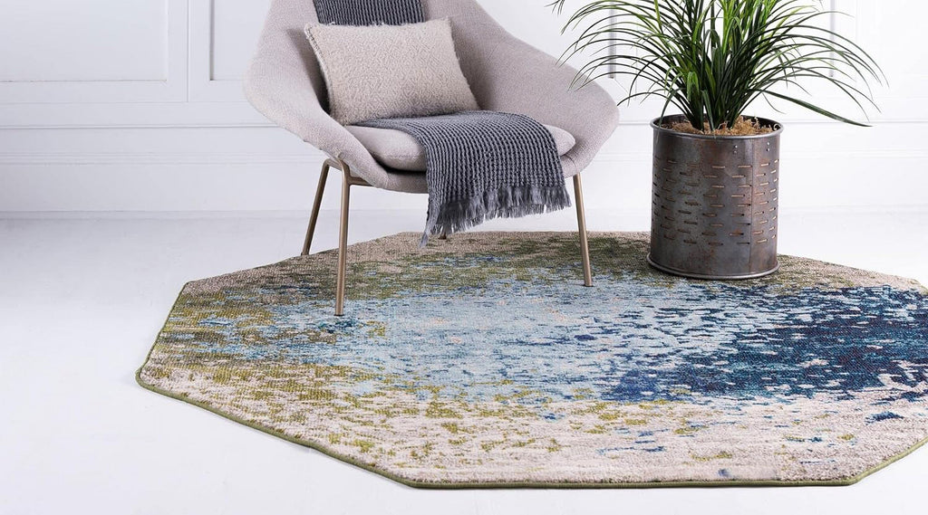 8 Ft Octagon Blue Rug F288