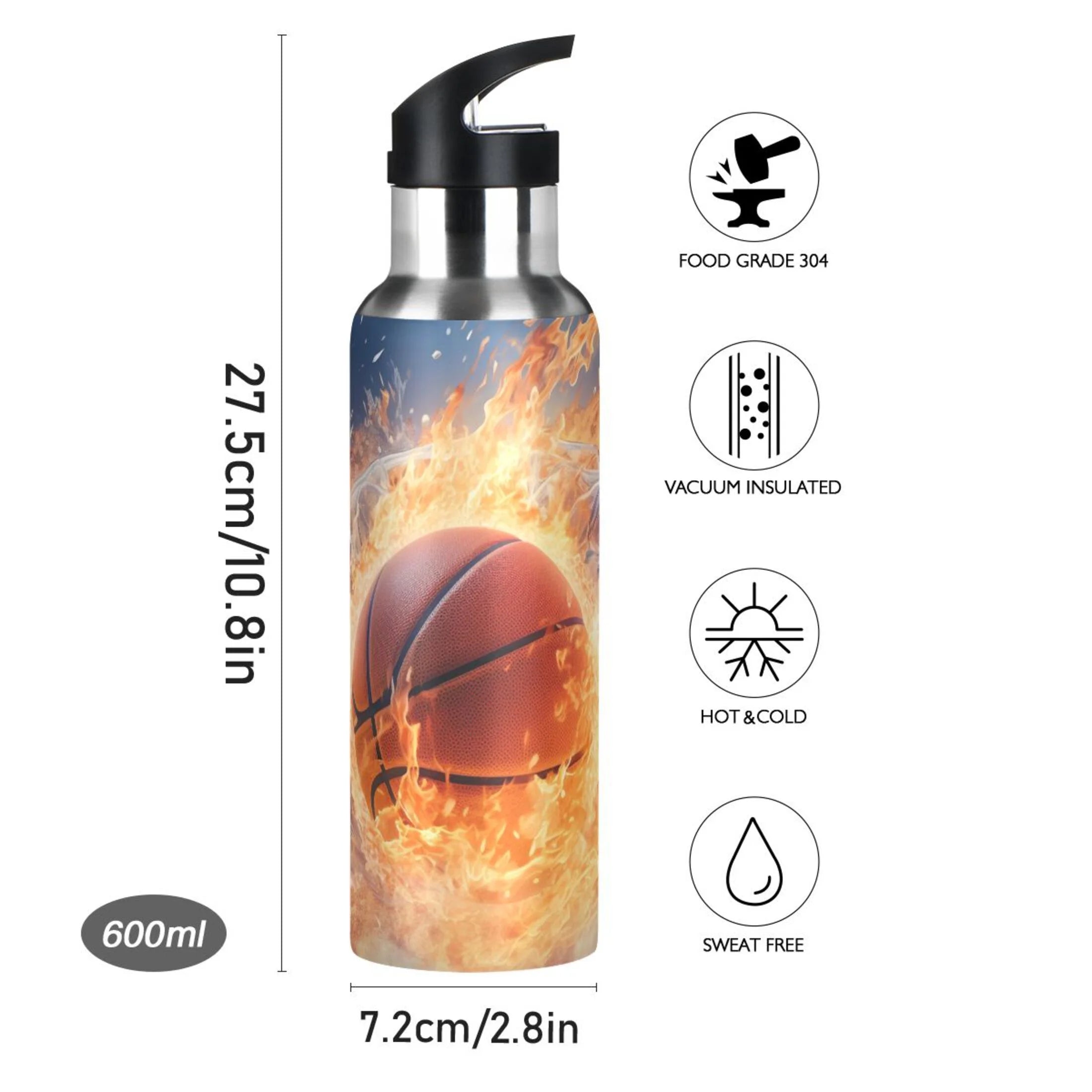Stainless Steel Insulated Thermos Vacuum Flask Water Bottle with Straw Lid I178