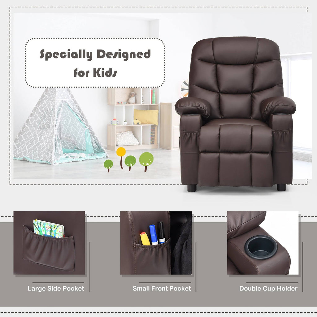 Blue PU Leather Kids Recliner Chair with Cup Holder E455052