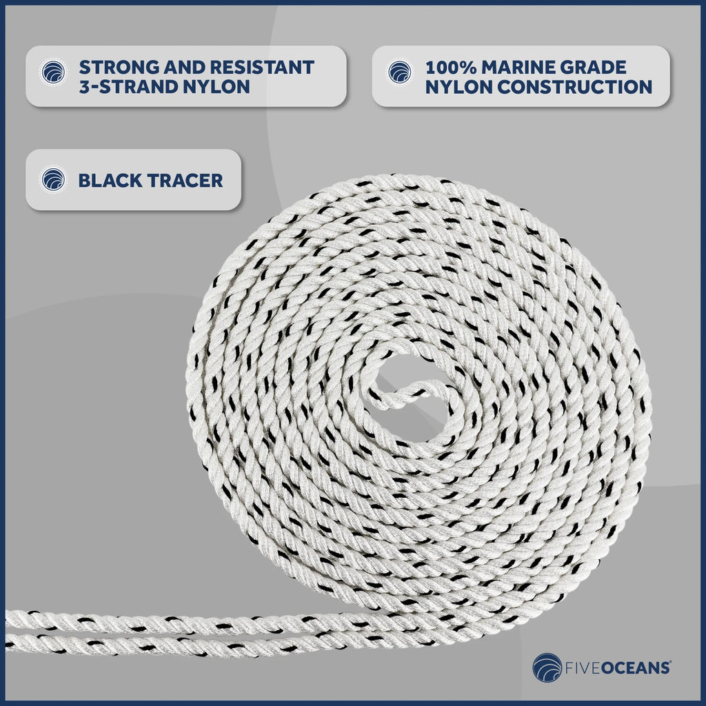 1/2 inch x 100 ft 3-Strand White Nylon Anchor Rope Line with Stainless Steel Thimble and Schakle Y3799