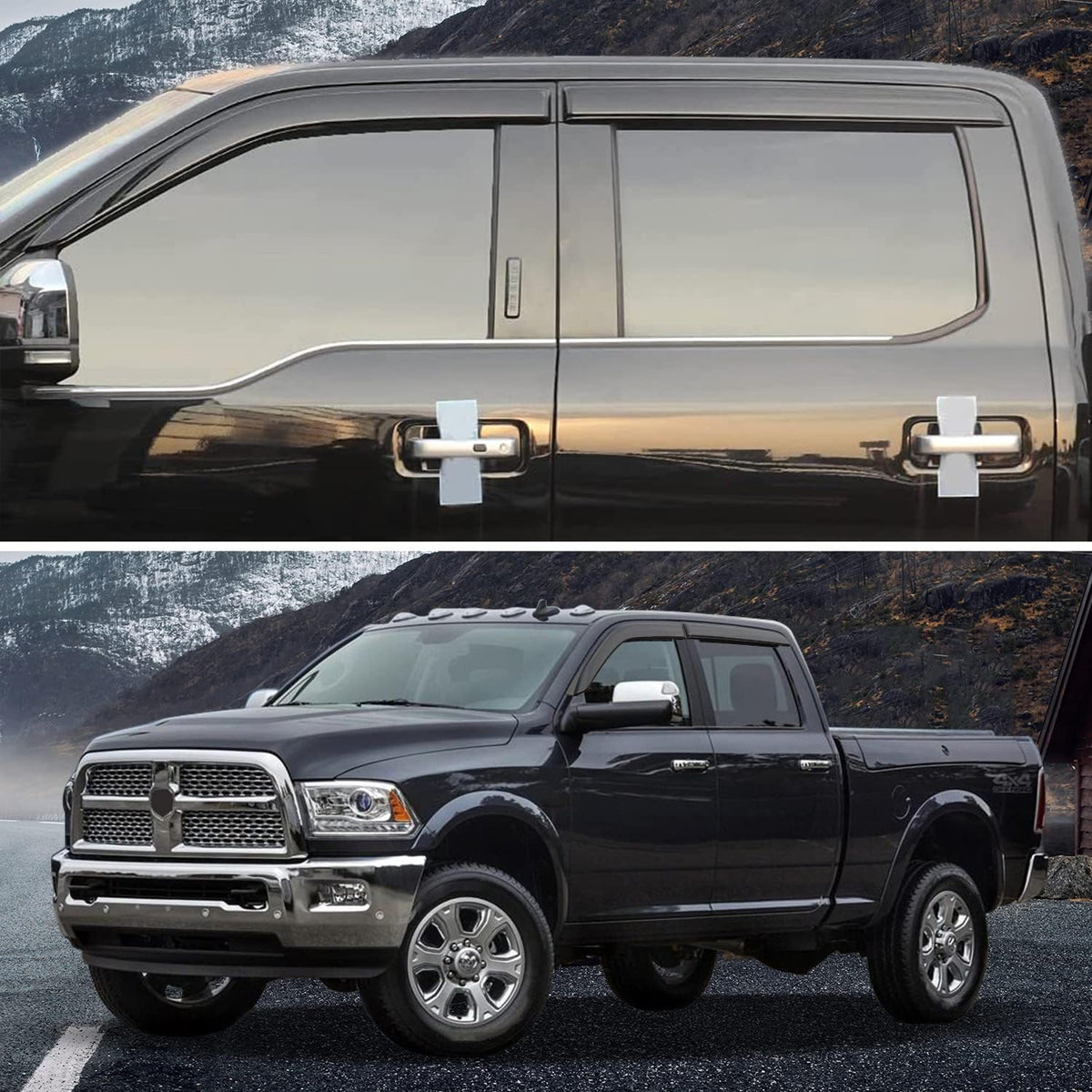 4-Piece Side Window Deflectors Rain Guards for Dodge Ram Crew Cab V1882