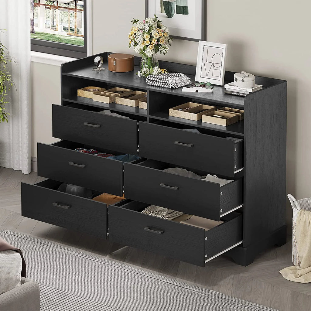 Black 6 Drawer Wood Dresser Q2749