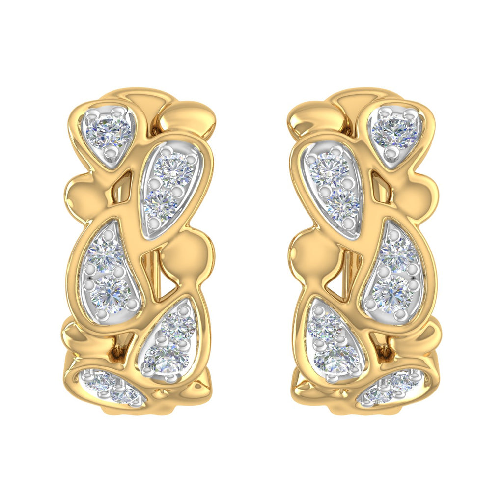 10K Yellow Gold Diamond Hoop Earrings B2293