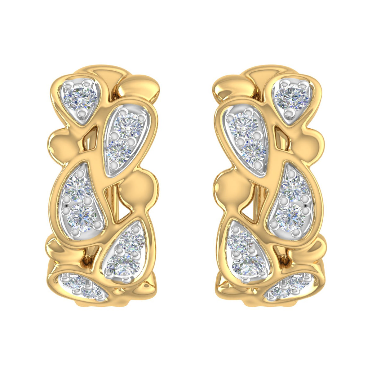 10K Yellow Gold Diamond Hoop Earrings B2293