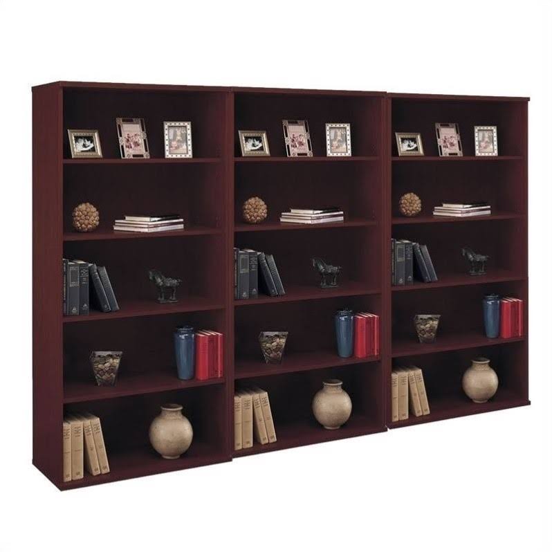 5 Shelf 3 Piece Wall Bookcase Set in Mahogany D64561