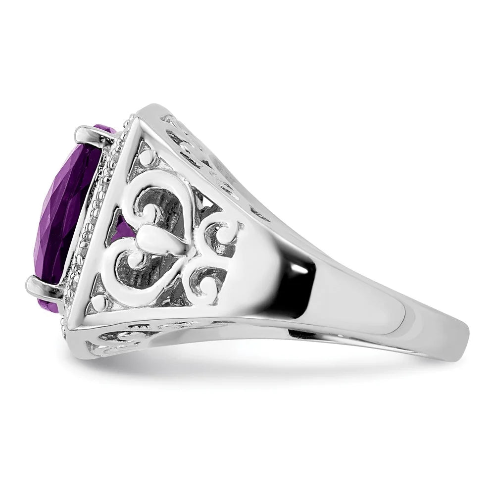 Rhodium-plated Amethyst and Diamond Ring I64389