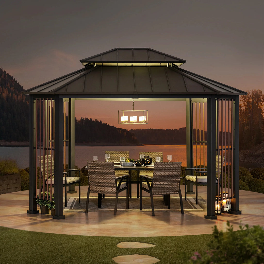 11 x 13 ft. 2-Tier Steel Hardtop Gazebo with Ceiling Hook T202