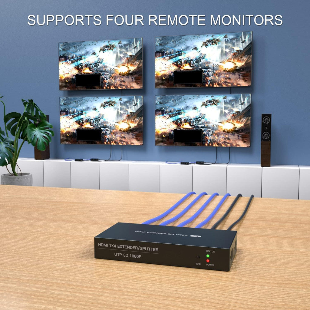 HDMI Extender Splitter 1x4 1080P@60Hz Over Cat 5E/6/7 Ethernet Cable 50m B440645