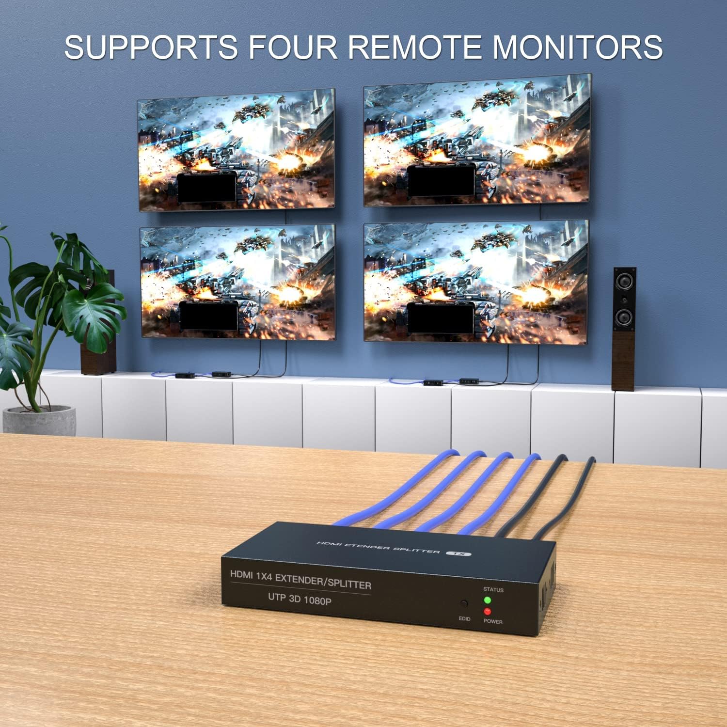 HDMI Extender Splitter 1x4 1080P@60Hz Over Cat 5E/6/7 Ethernet Cable 50m B440645
