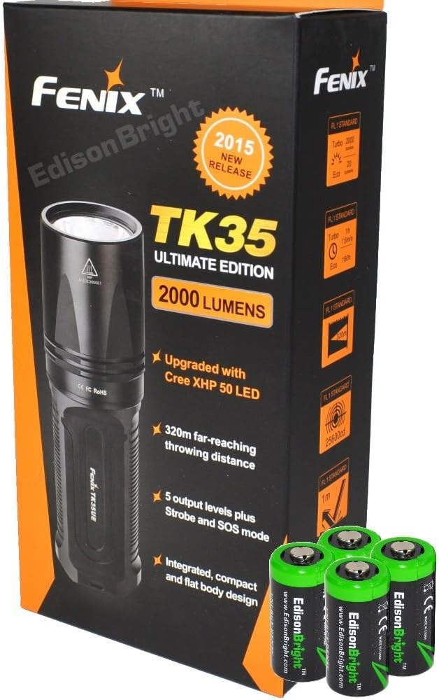 2000 Lumen CREE XHP 50 LED Tactical Flashlight with 2 x 2600mAh Li-ion rechargeable batteries, 4 x CR123A Lithium batteries, 18650 battery charger D500