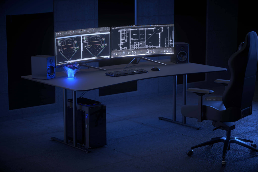 Black Gaming Desk with Infinity Mousepad and Built-in Cellphone Charger D4968