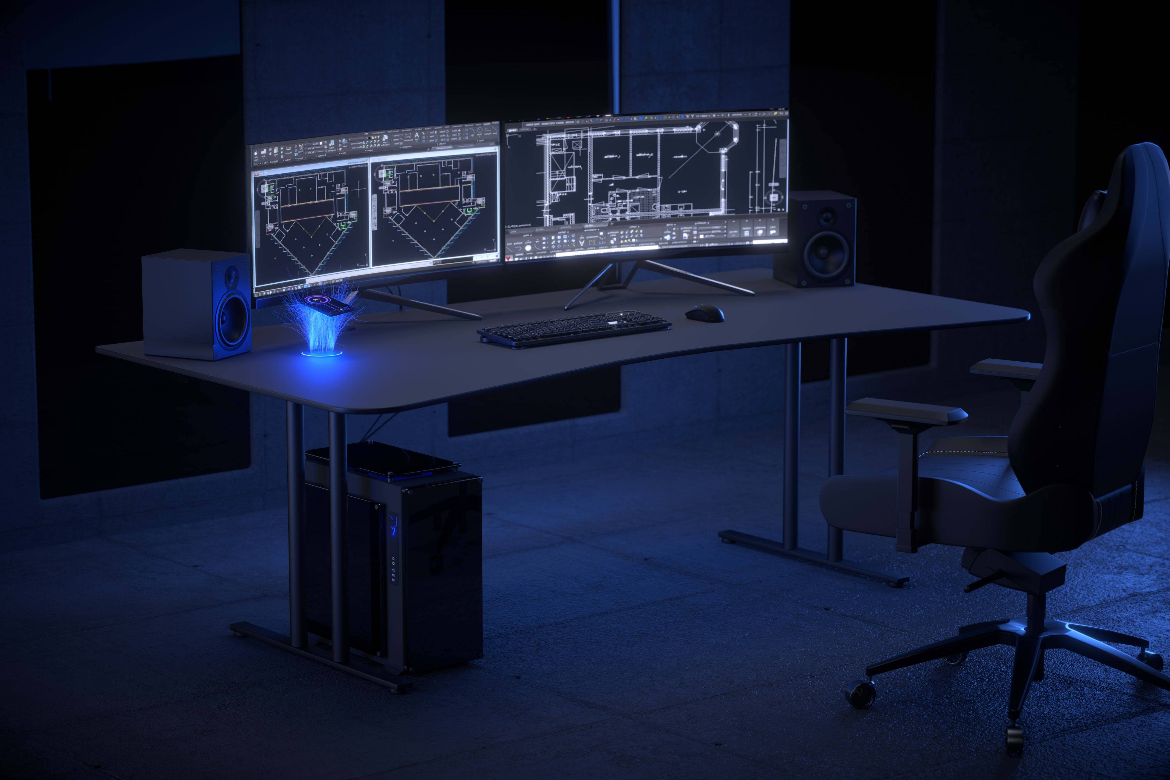 Black Gaming Desk with Infinity Mousepad and Built-in Cellphone Charger D4968