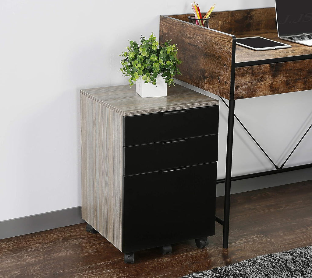 3 Drawer Rolling Wood File Cabinet with Locking Wheels, Black Z21806