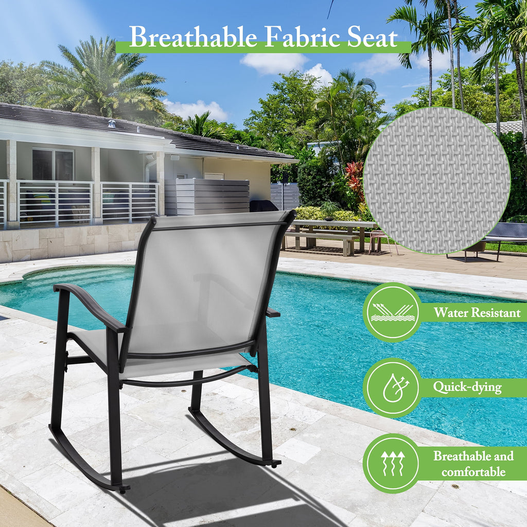 3 Piece Rocking Bistro Set with Glass Coffee Table Light Gray D78004