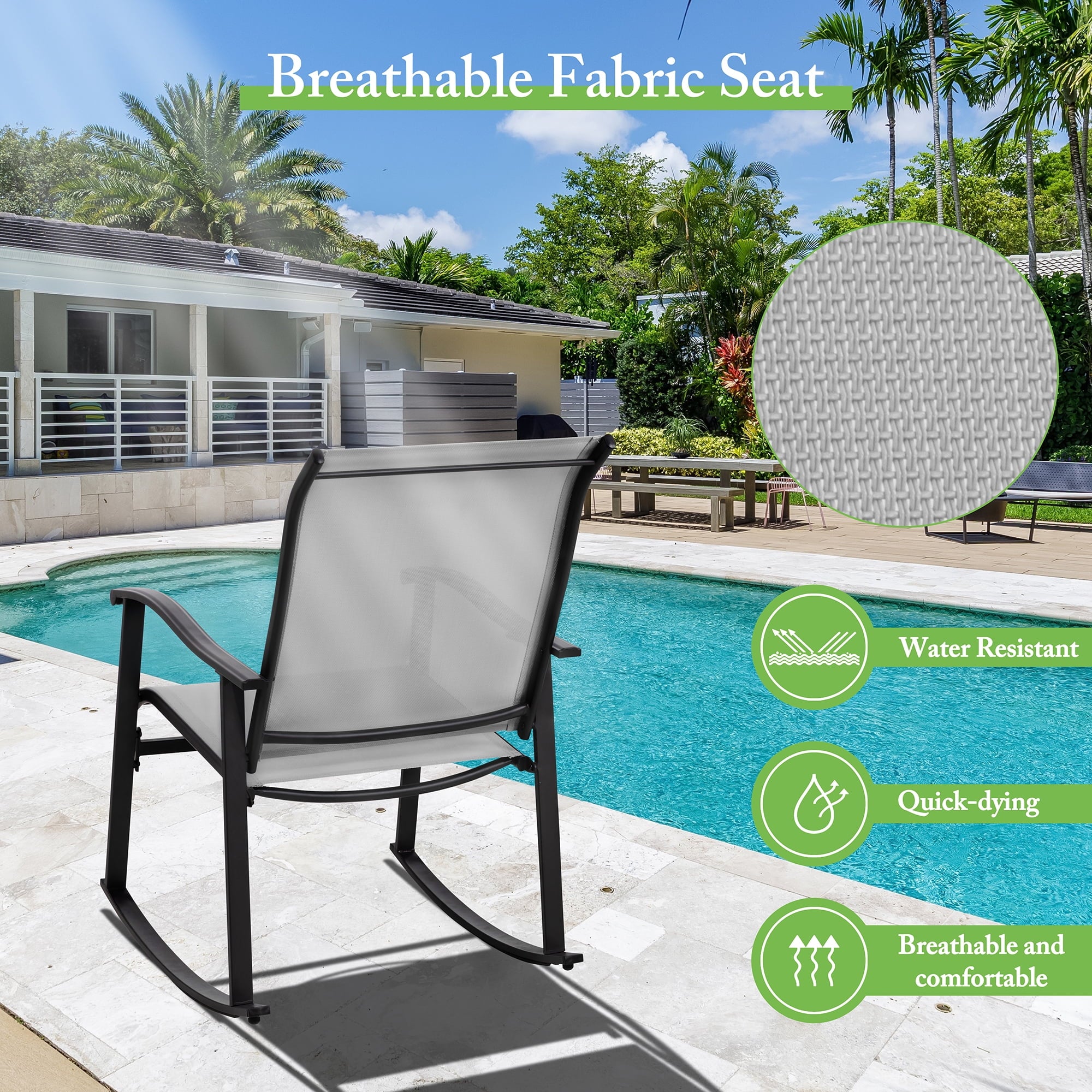 3 Piece Rocking Bistro Set with Glass Coffee Table Light Gray D78004