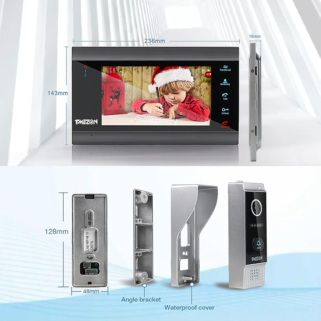 Wireless WIFI Video Door Phone IP Doorbell Intercom System with Camera 4 Wire 7 Inch Entry with 1x1080P Wired Camera Night Vision E6345