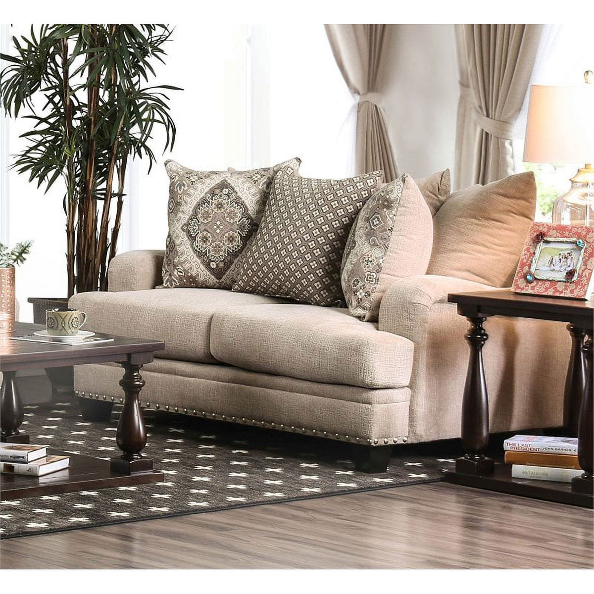 Brown Chenille Nail Head Loveseat N436