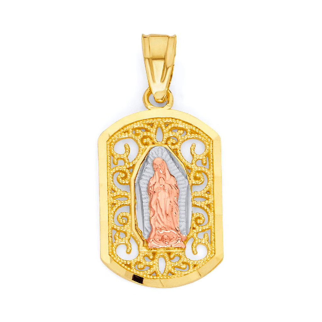 10k Real Solid Tricolor Gold Virgin Mary Pendant with Intricate Detail K983995