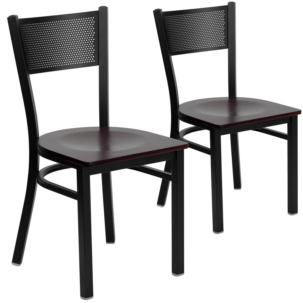 Black Grid Back Metal Restaurant Chair with Mahogany Wood Seat A8542