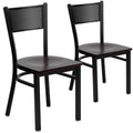 Black Grid Back Metal Restaurant Chair with Mahogany Wood Seat A8542