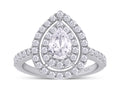 Pear Shaped Double Halo Moissanite Engagement Ring in 18K White Gold Plated 925 Sterling Silver M51942