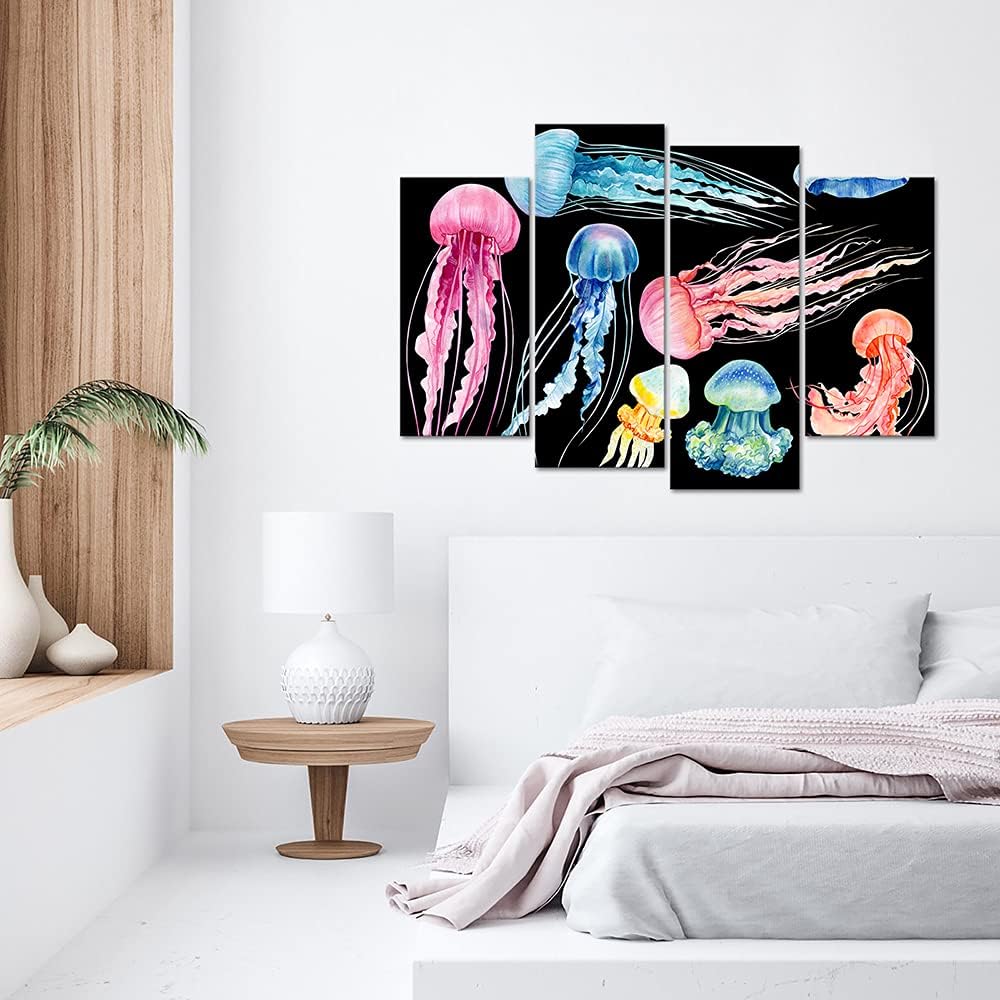 4 Piece Jellyfish Canvas Wall Art Framed Ready to Hang S2669