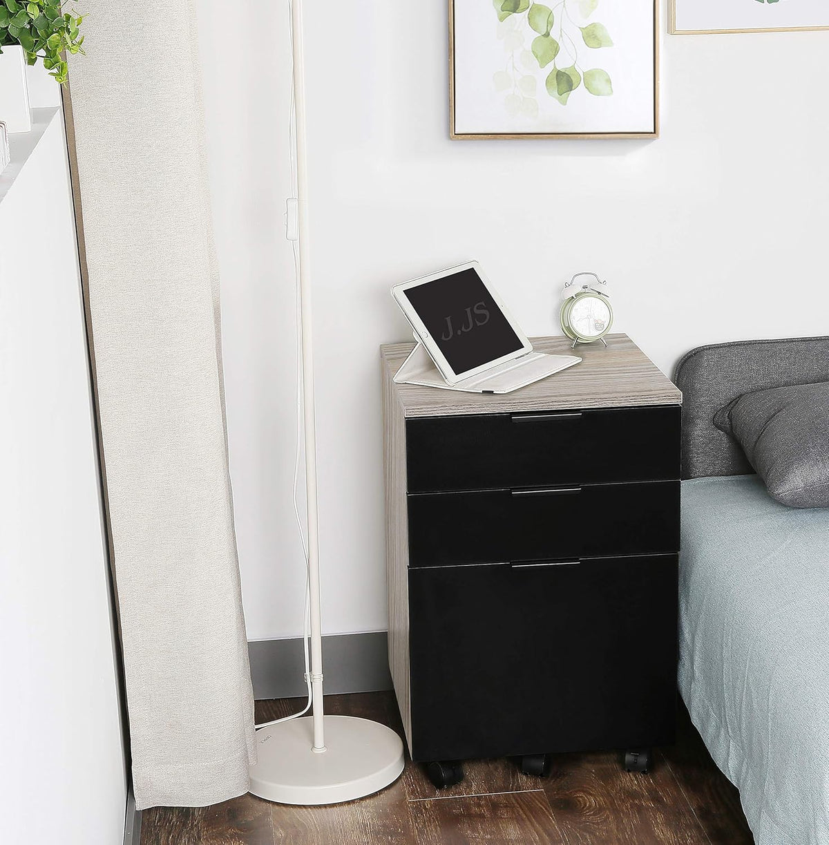 3 Drawer Rolling Wood File Cabinet with Locking Wheels, Black Z21806