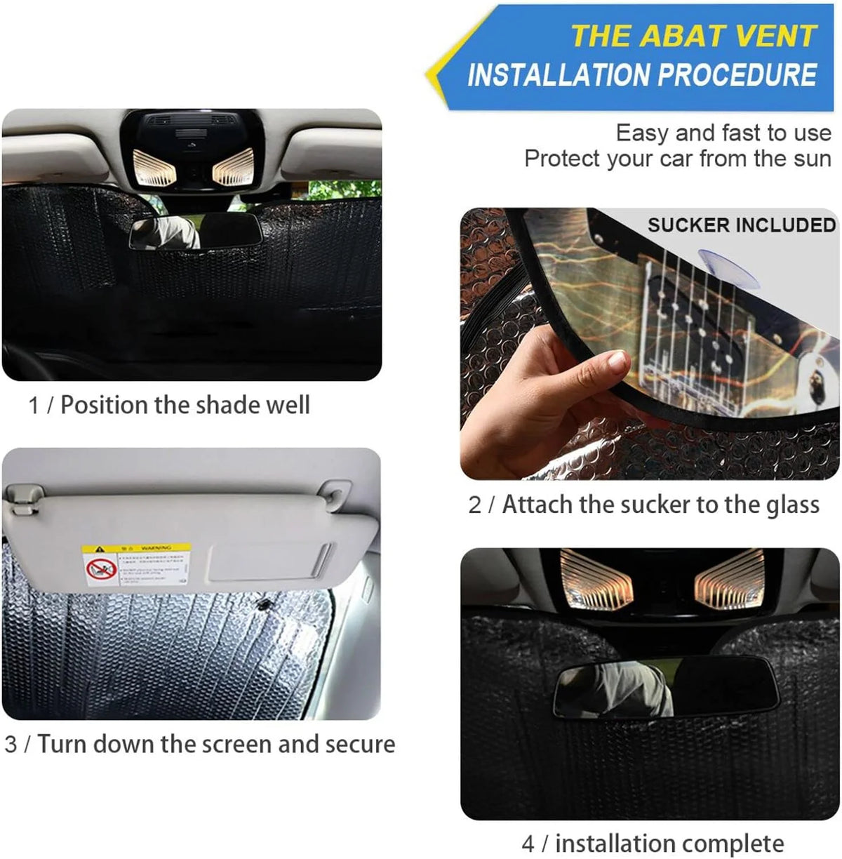 Fire Music Guitar Car Windshield Sun Shade, Foldable Visor Protector, 55×27.6in I936188