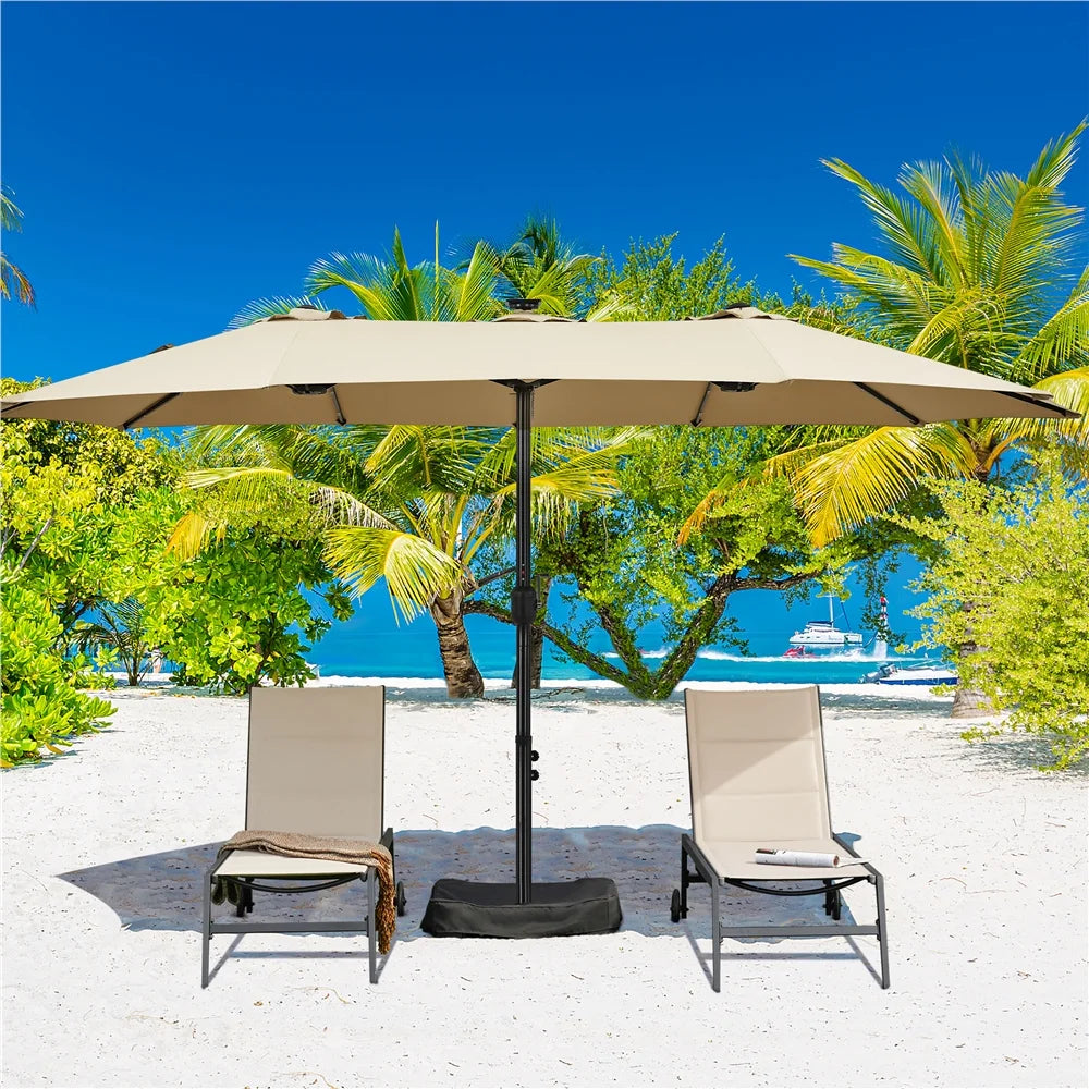Tan 13ft Patio Umbrella with Solar Lights B6254