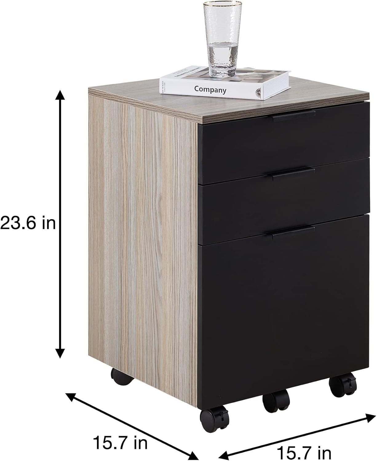 3 Drawer Rolling Wood File Cabinet with Locking Wheels, Black Z21806