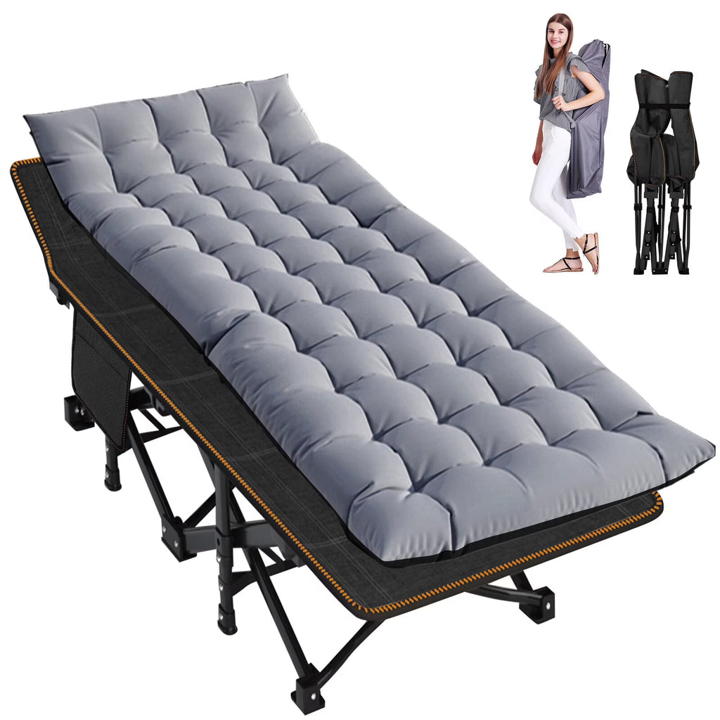 Folding Camping Cot with Mattress and Carry Bag, Black Gray, 75x28x14 Inch S7748