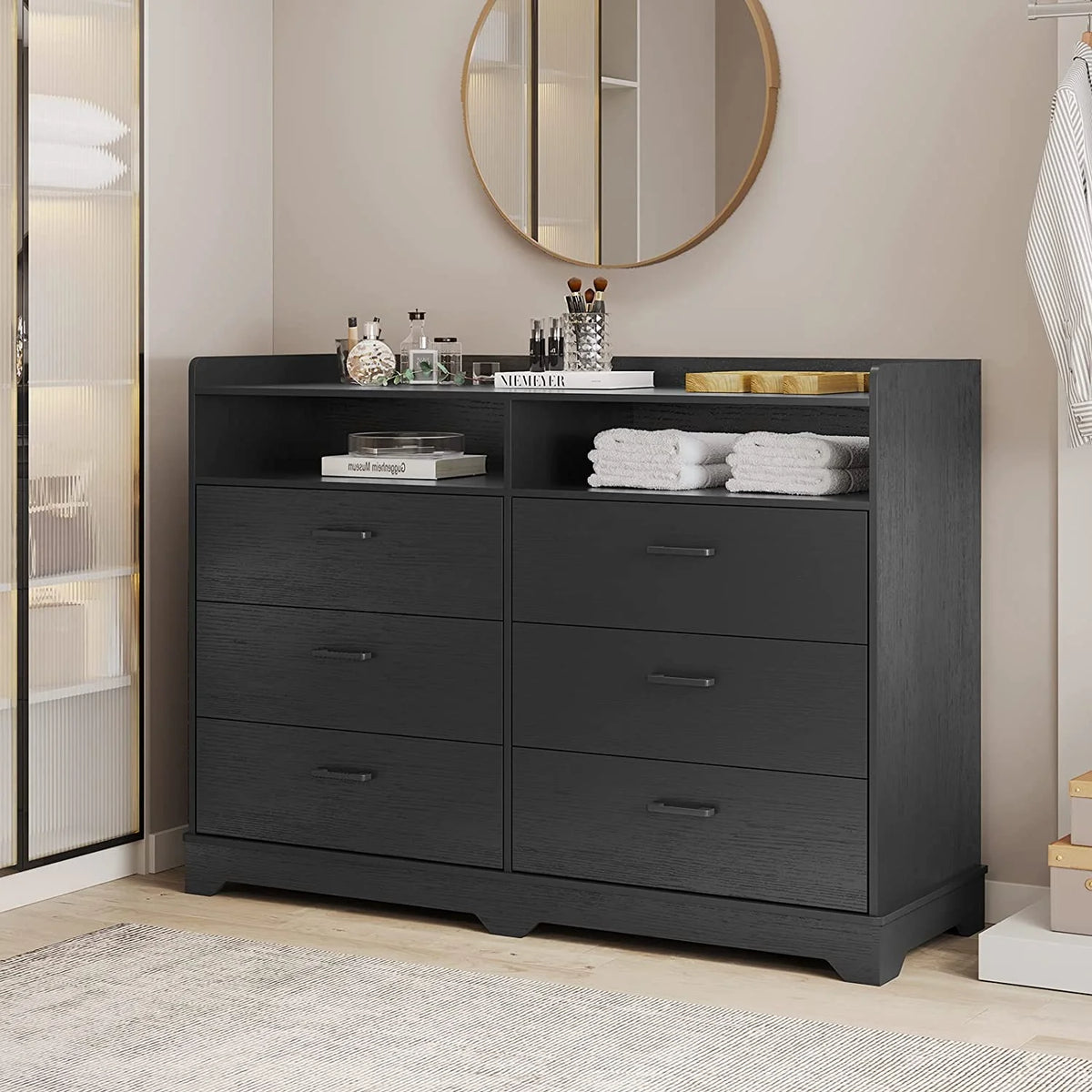 Black 6 Drawer Wood Dresser Q2749