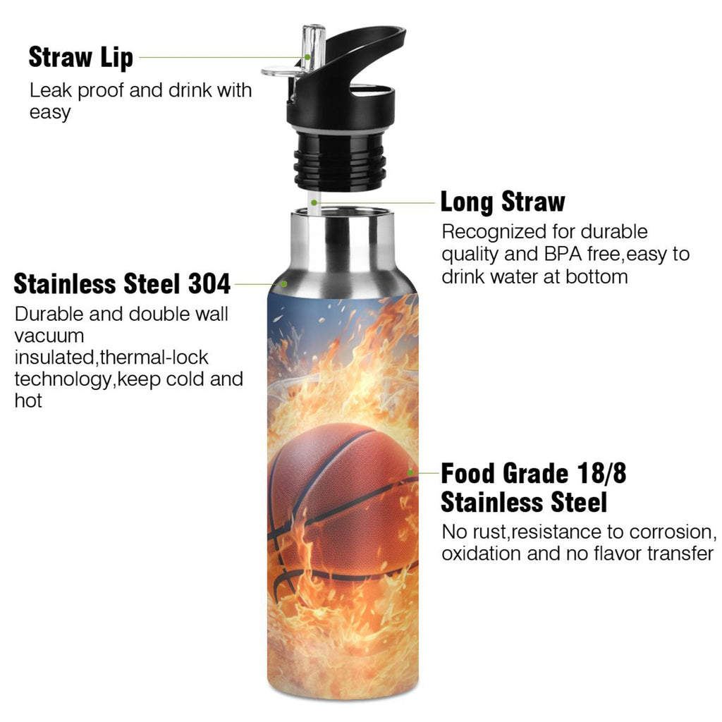Stainless Steel Insulated Thermos Vacuum Flask Water Bottle with Straw Lid I178