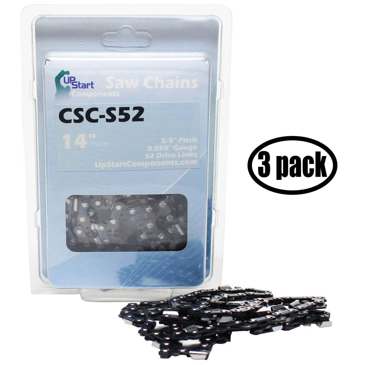 3-Pack 14" Semi Chisel Saw Chain, 3/8" Low Profile, 0.050" Gauge, 52 Drive Links K85909