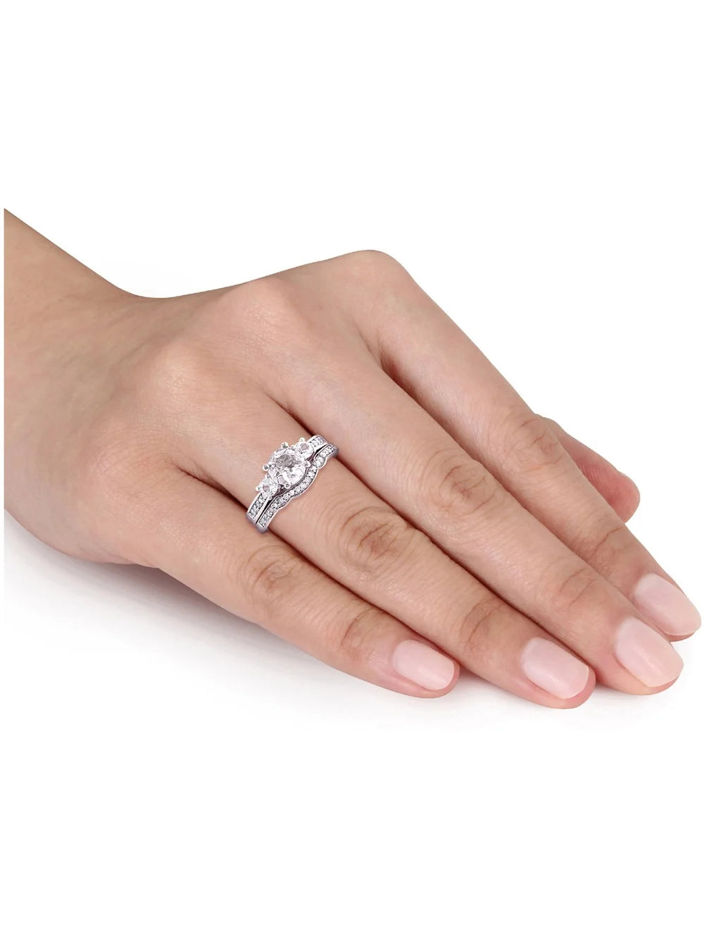 1 1/3 Carat White Sapphire Bridal Engagement Ring in 10K White Gold X777