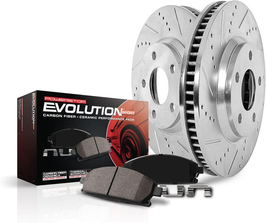 Front Z23 Carbon Fiber Brake Pads with Drilled & Slotted Brake Rotors Kit A788873