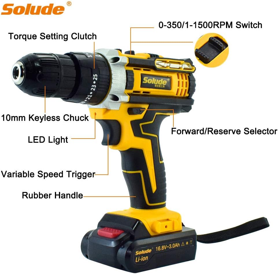Cordless Drill Set, 16.8V Power Drill, 125Pcs Home Power Combo Tools Kit, 3/8 Inch Keyless Chuck, 2-Variable Speed, 25+1 Torque Setting, Built-in LED, Pack of 2 B522826